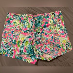 Lilly Pulitzer Pink Floral Print Shorts with Teal & Lime Accents